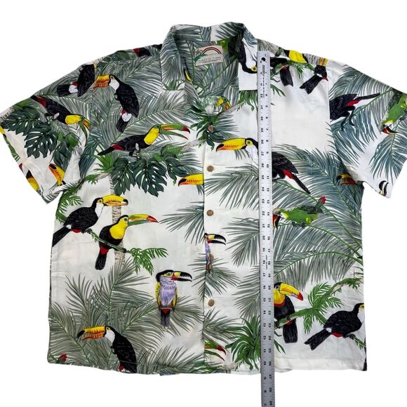 Vintage Paradise Found Hawaiian Shirt Mens Large Toucan Bird Palm All Over Print - Picture 9 of 9